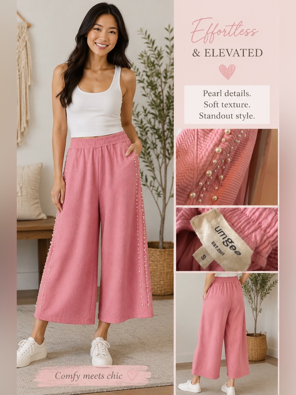 Pink Pearl Embellished Wide Leg Trousers Size S